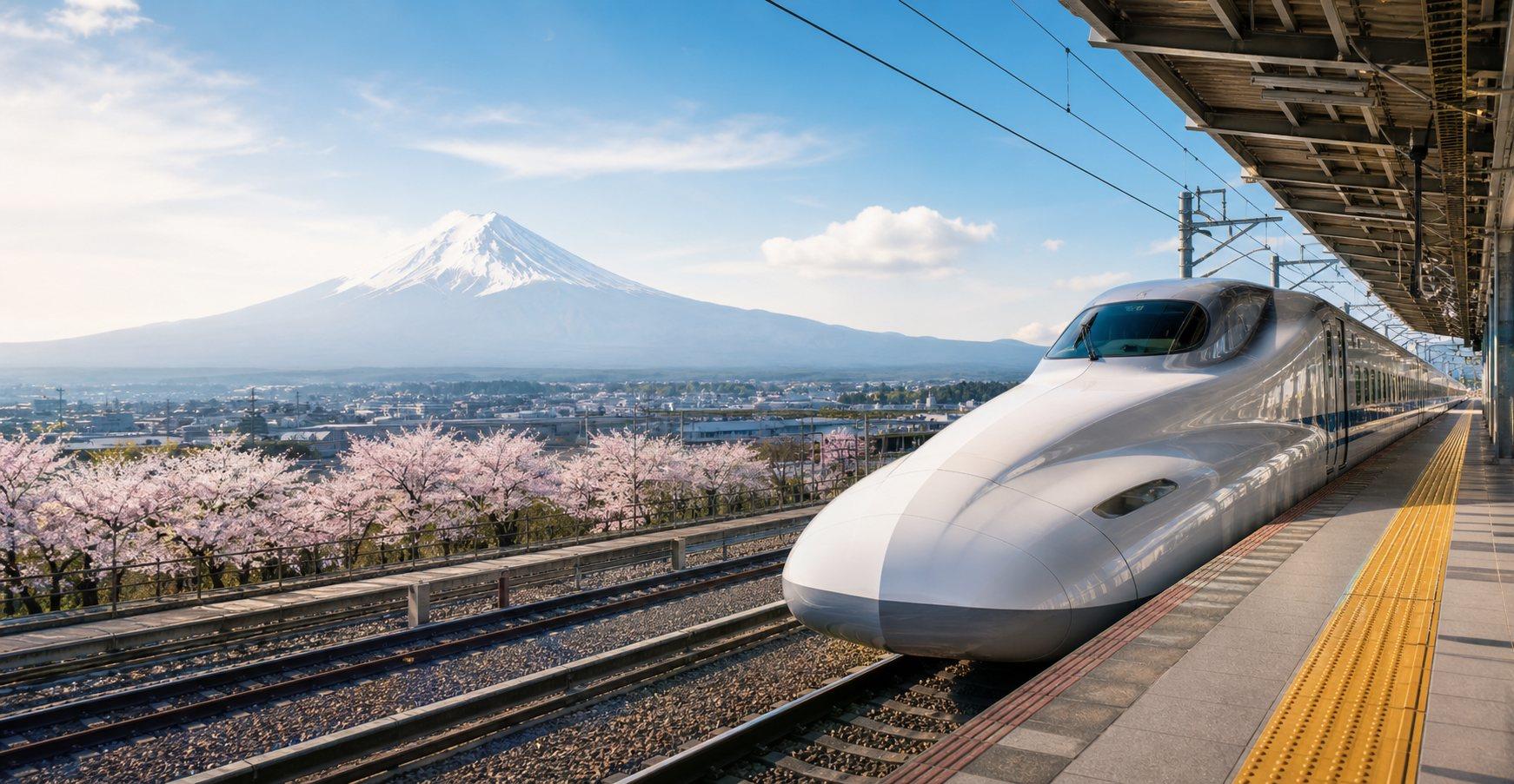 Shinkansen traveling through Japan