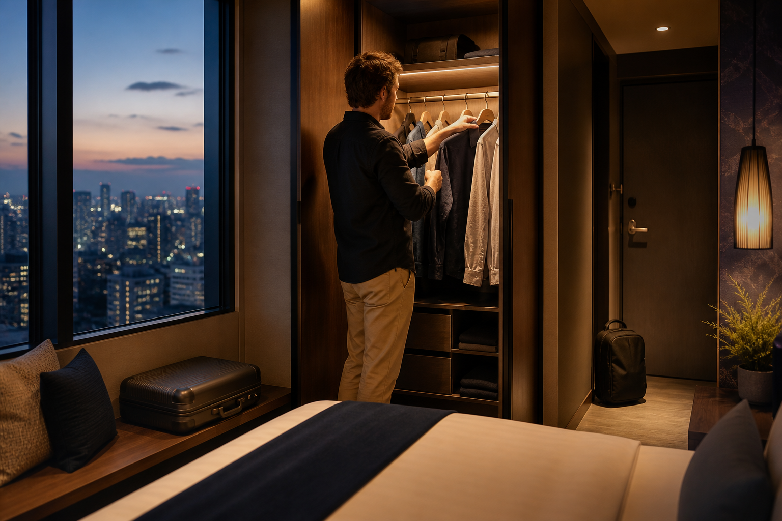 Traveller unpacking at the Osaka endpoint of a Tokyo Kyoto Osaka trip